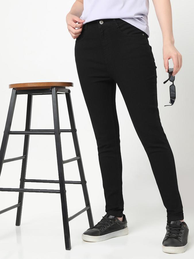 Women Cotton High Rise Button Closure Solid Jeggings