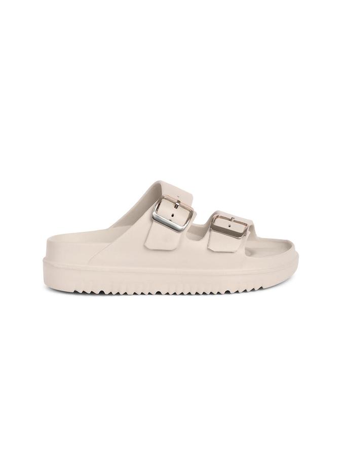 R&B Womens Beige Solid Slip On Slider