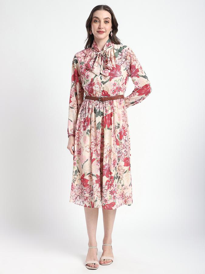 R&B Women Off White Floral Print Shirt Dress
