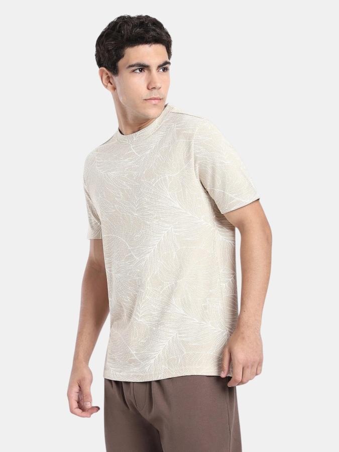 R&B Beige Printed Men Short Sleeve T-shirt