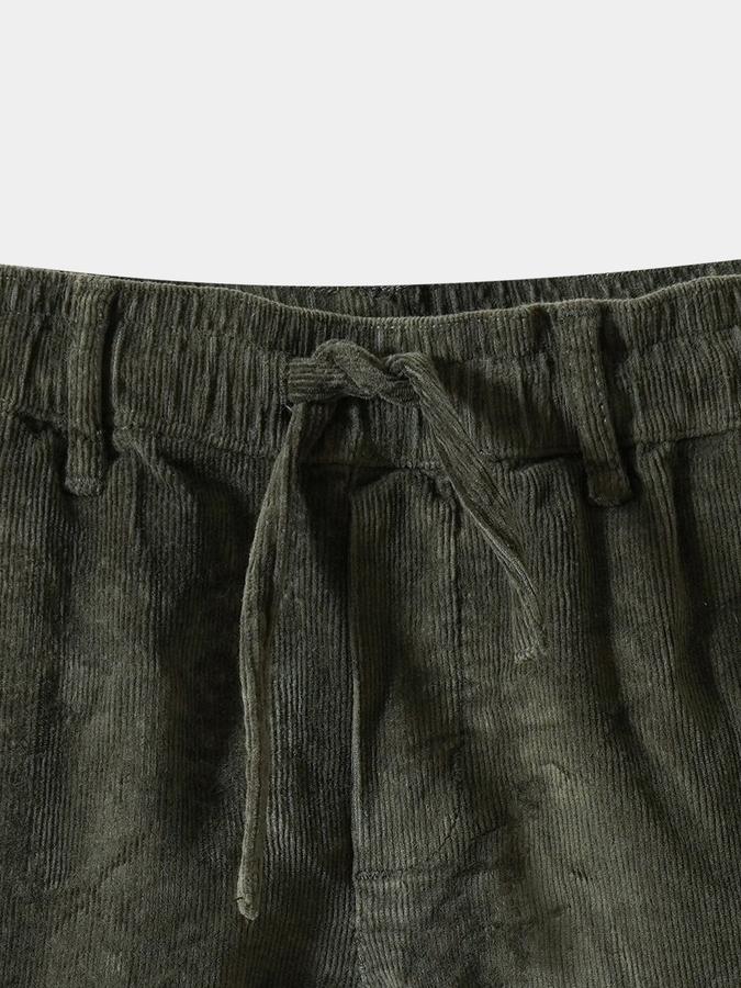 Boys Corduroy Regular Fit Drawstring Waist Clean Hem Trousers