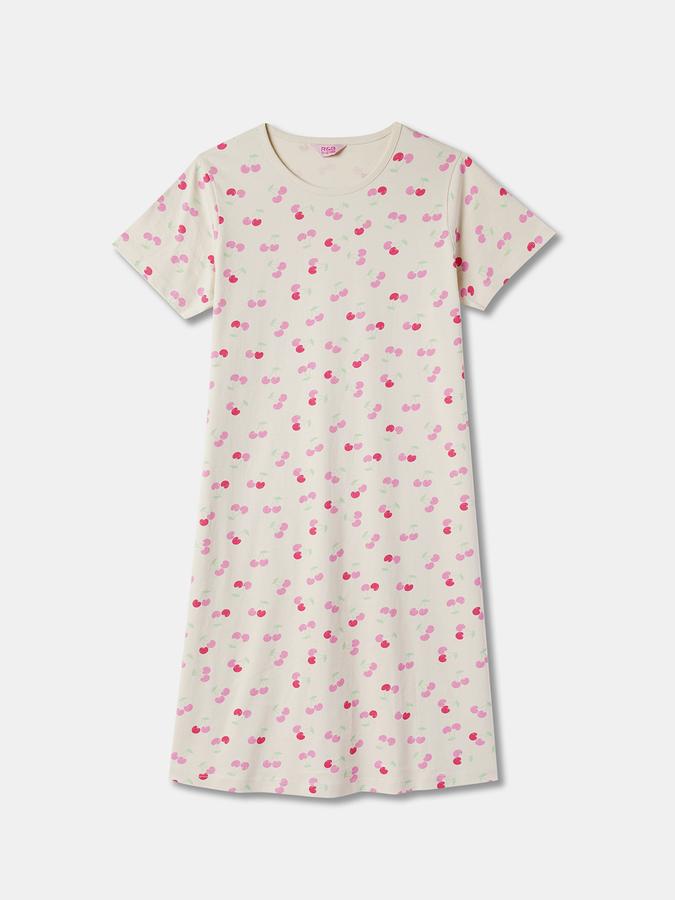 Girls Cotton Cherry Print Round Neck Short Sleeves Sleepwear Set