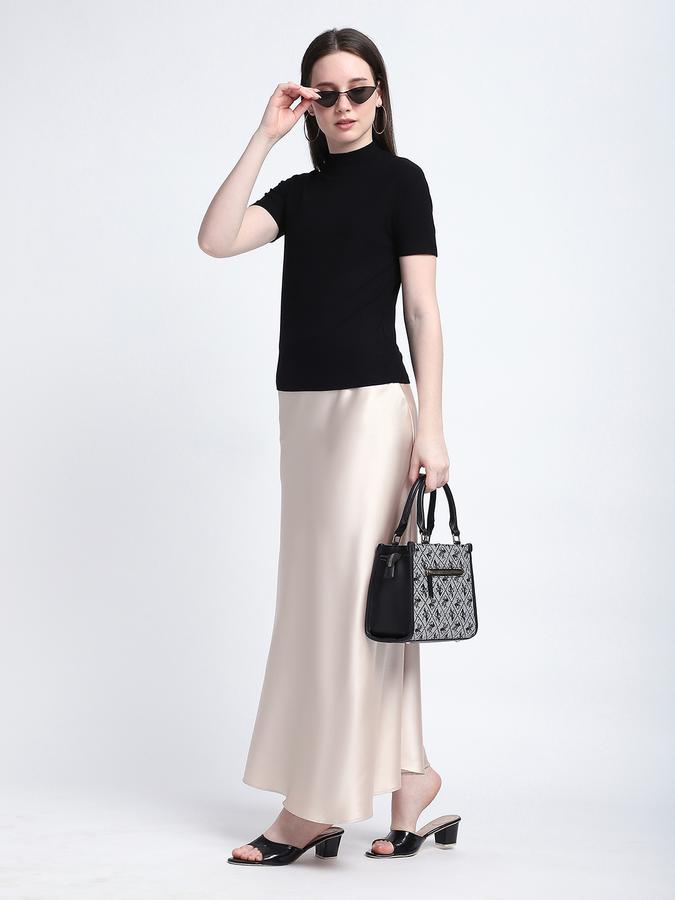 Women Viscose Fitted High Neck Solid T-shirt