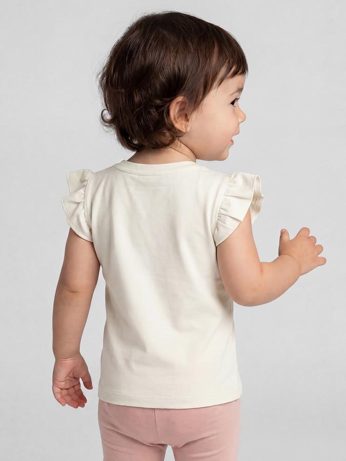 R&B White Graphic Print Girls Round Neck Regular Fit Short Sleeves T-Shirt 