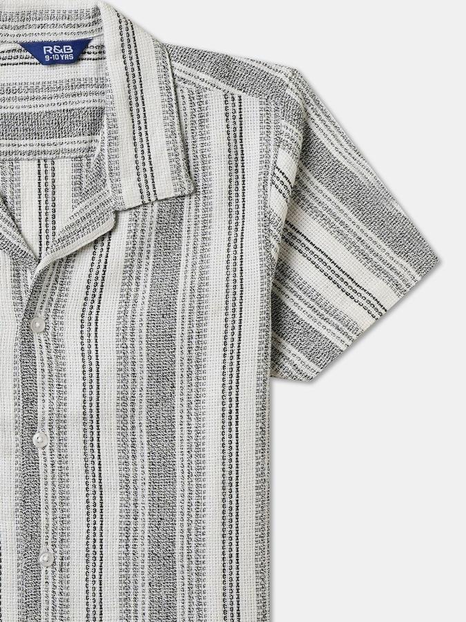 R&B Boys Grey Striped Half Sleeves Cuban Collar Shirt