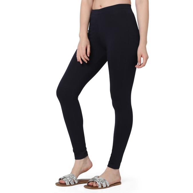 R&B Women Navy Blue Solid Leggings