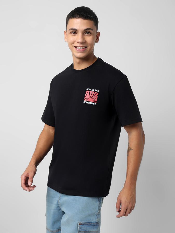 Men Cotton Blend Oversized Fit Crew Neck Graphic T-shirt