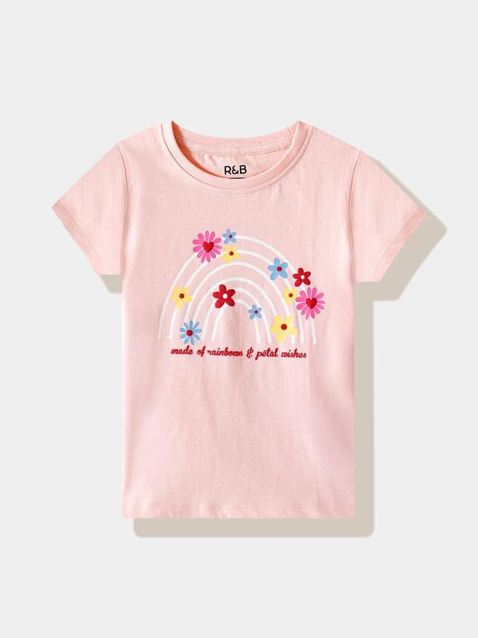 Girls Cotton Regular Fit Crew Neck Graphic T-shirt