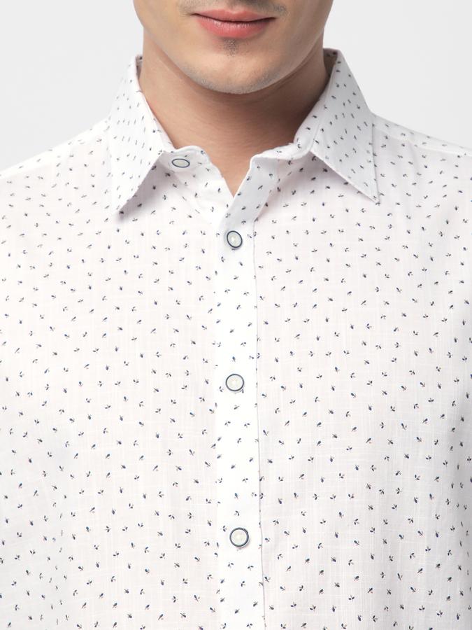 R&B Men's White Printed Shirt