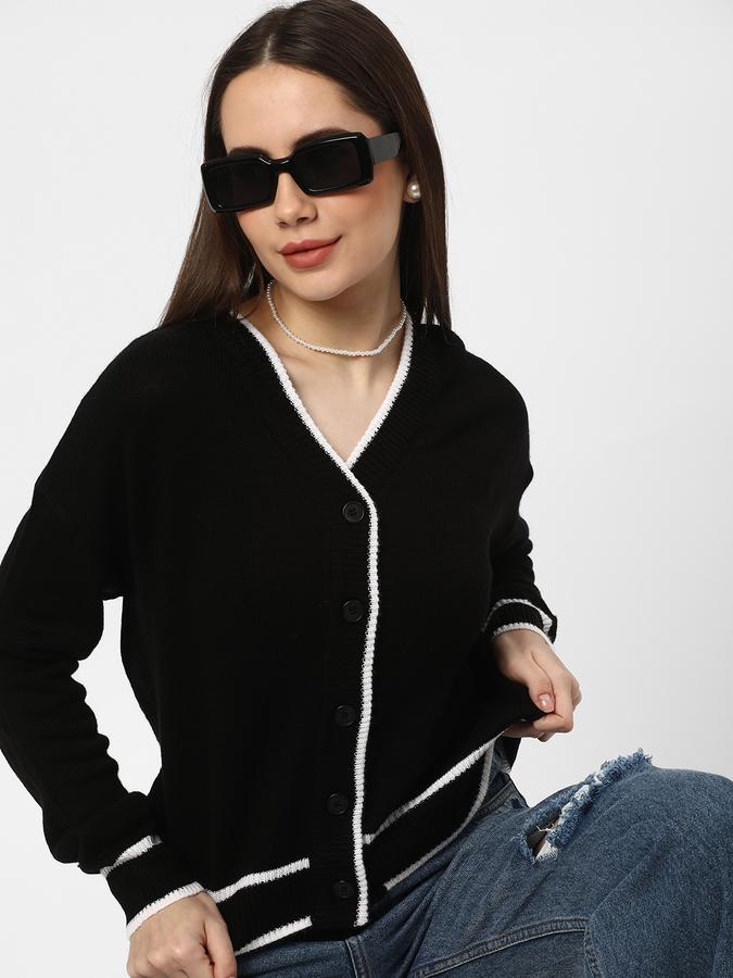 Women Acrylic Regular Fit V-Neck Solid Sweater
