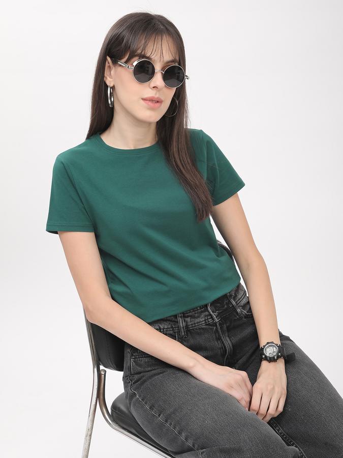 Women Cotton Fitted Round Neck Twist-Front T-shirt