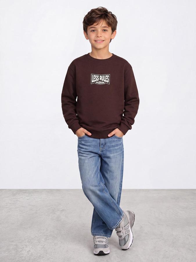 R&B Boys Brown Back Print Round Neck Long Sleeves Regular Fit Sweatshirt