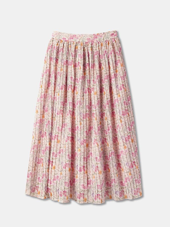 Girls Synthetic Pleated Elastic Waist Floral Skirt