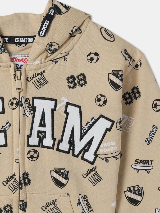 Boys Cotton Hooded Zip Up Graphic Print Jacket