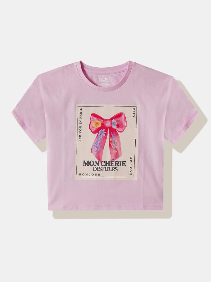 Girls Cotton Regular Fit Crew Neck Graphic T-shirt