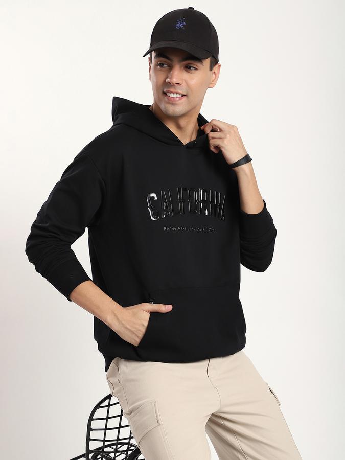 Men Cotton Blend Regular Fit Hooded Graphic Sweatshirt