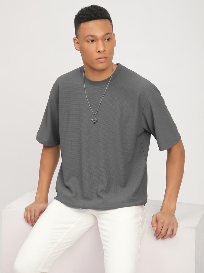 Men Polyester Regular Fit Crew Neck Textured T-shirt