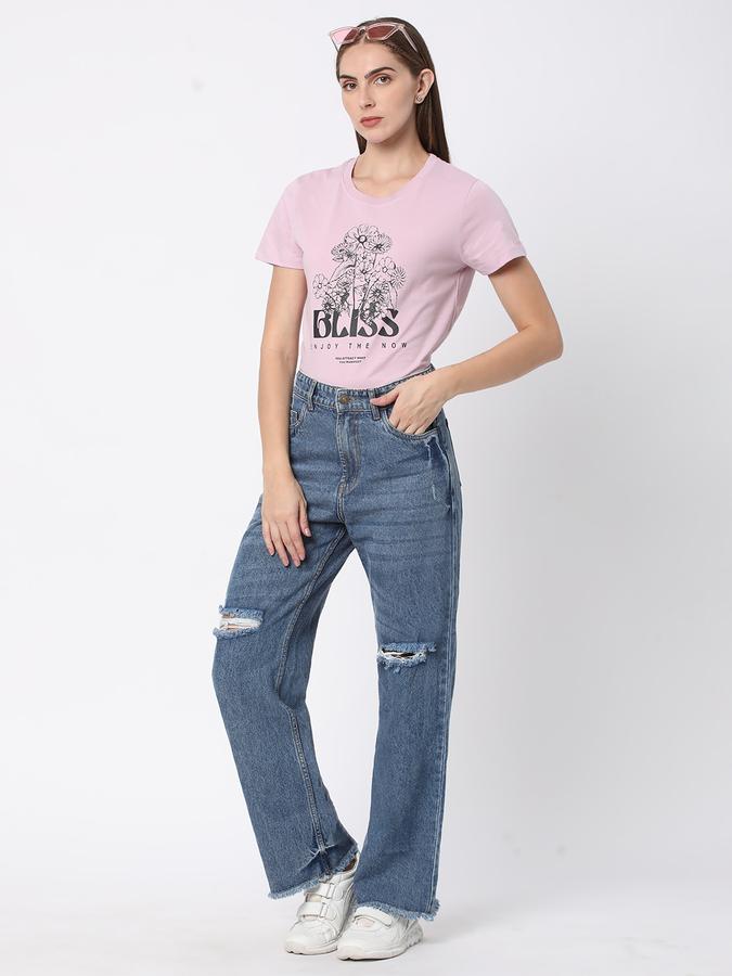 Women Cotton Relaxed Fit Crew Neck Graphic T-shirt