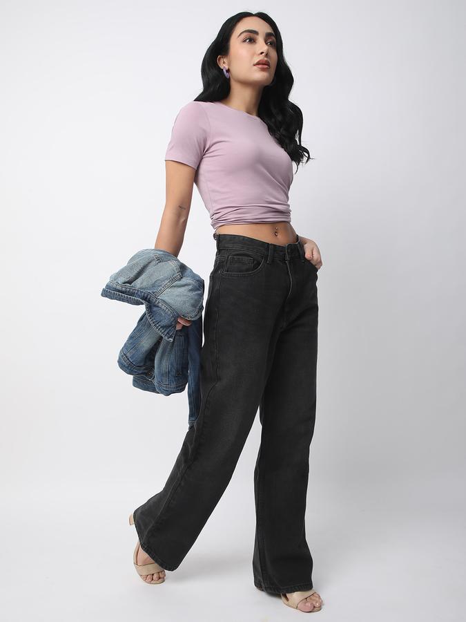 R&B Women Orchid Solid Cropped T-Shirt