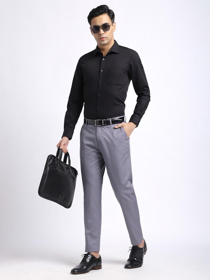 Men Poly Blend Regular Fit Flat Front Solid Trousers