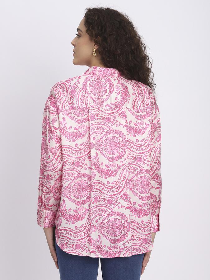 R&B Women Hot Pink Paisley Print Satin Shirt