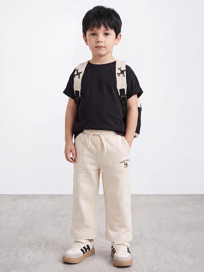 R&B Boys Ivory Graphic Print Straight Fit Pure Cotton Pant 
