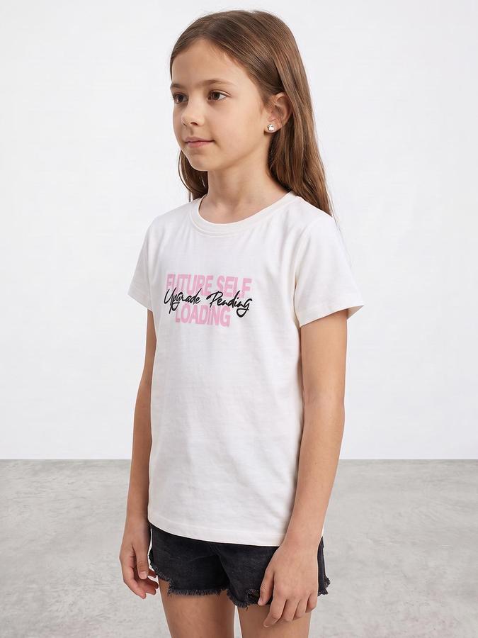 R&B Girls Snow White Typography Print Short Sleeves Round Neck Pure Cotton T-Shirt
