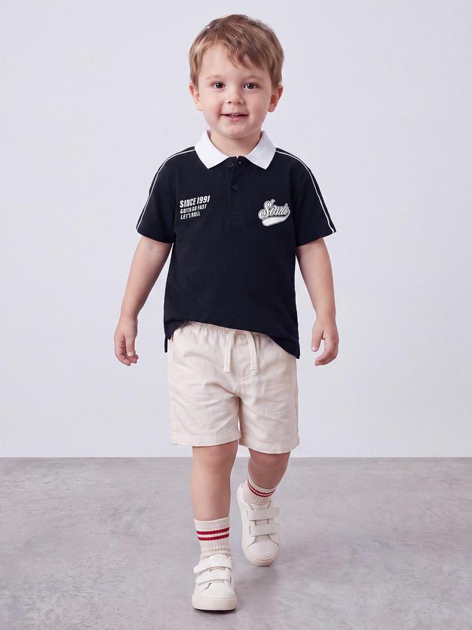 R&B Boys Navy blue Short Sleeve Polo Neck Sonic Printed T-Shirt