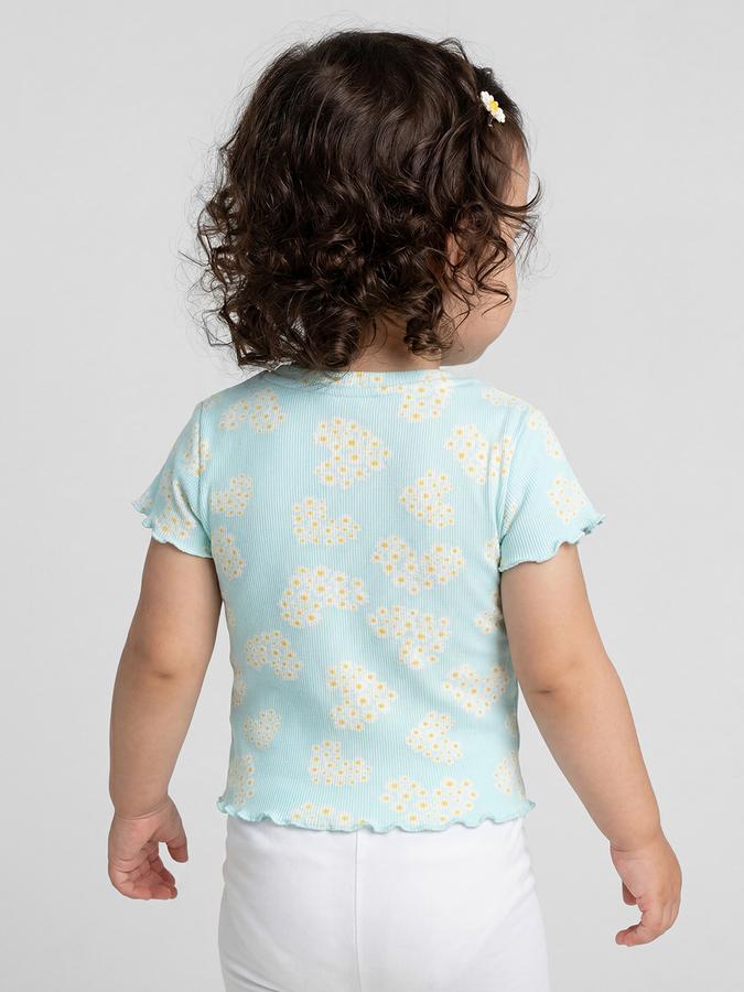 R&B Multi Floral Print Girls Round Neck Regular Fit Short Sleeves T-Shirt 