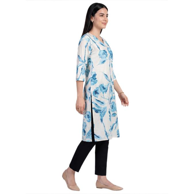 R&B Blue Women V-Neck Three-Quarter Sleeves Kurta 
