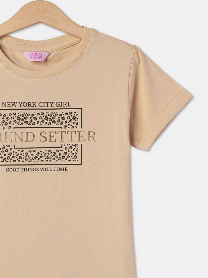 Girls Cotton Regular Fit Crew Neck Short Sleeve Graphic Top