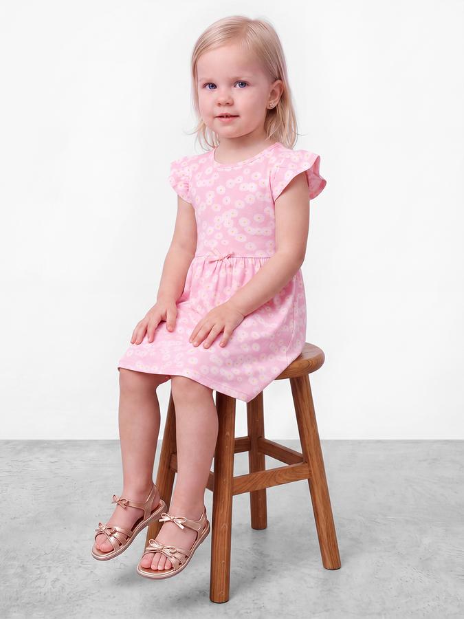 R&B Girls Pink Ruffle Sleeves Floral Print Knee Length Dress