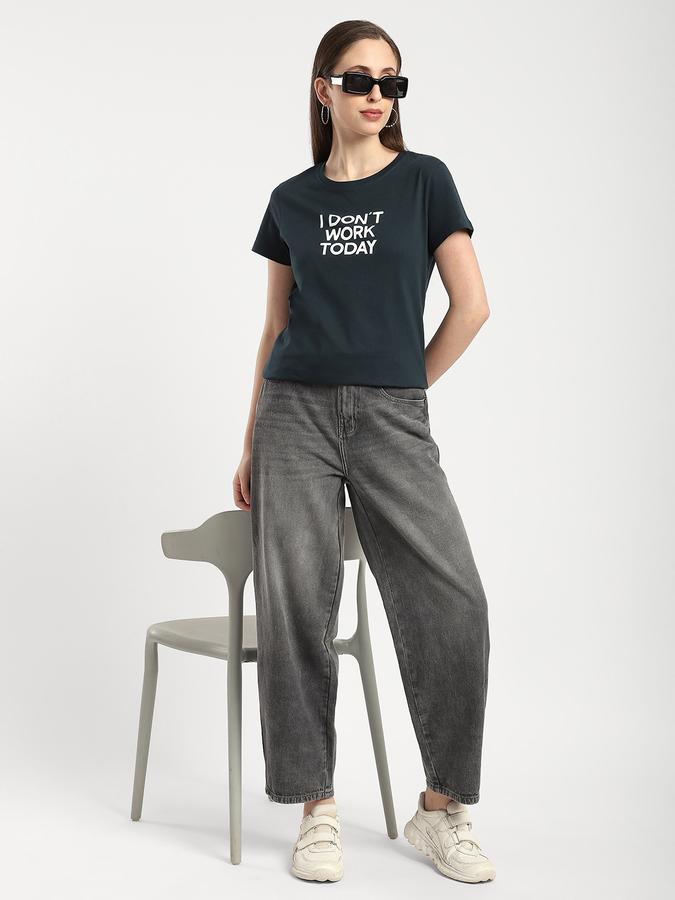 R&B Women Teal Typography T-Shirt
