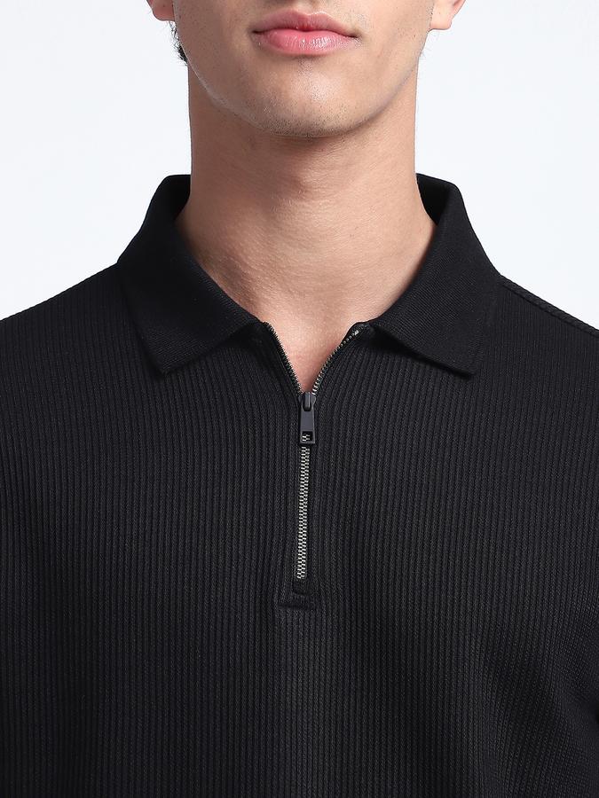 Men Cotton Regular Fit Polo Neck Textured T-shirt