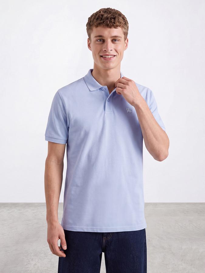 R&B Men Sky Blue Solid Short Sleeves Pure Cotton Polo Collar Tshirt