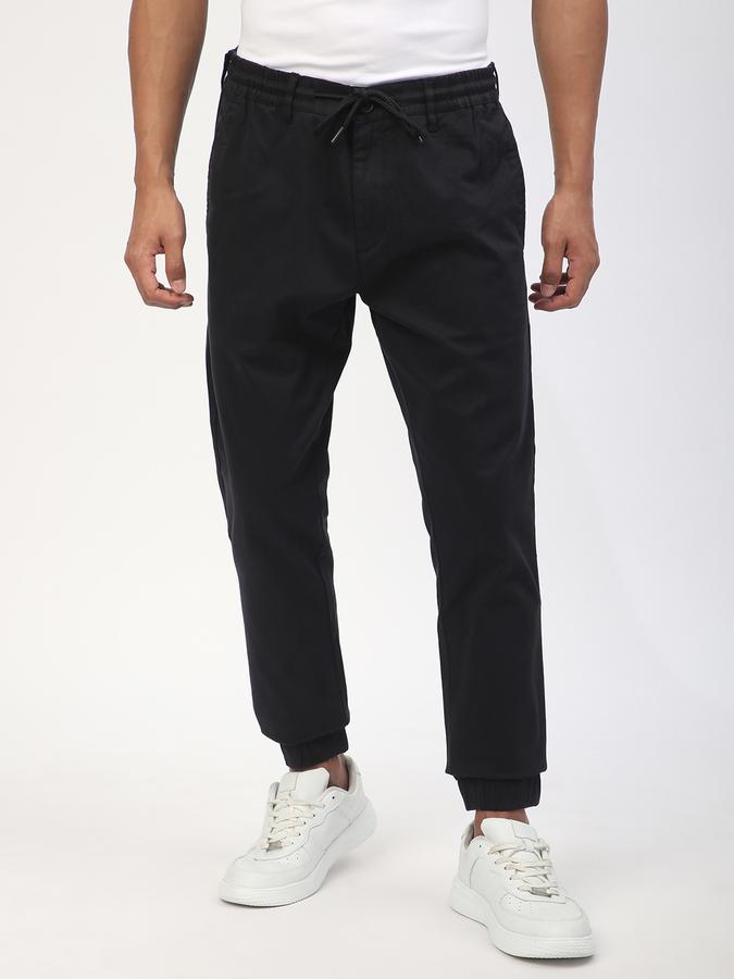 Men Cotton Regular Fit Drawstring Waist Jogger Trousers