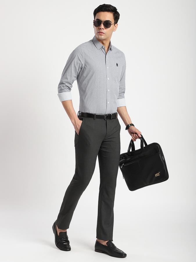 Men Polyester Blend Regular Fit Spread Collar Geometric Print Shirt