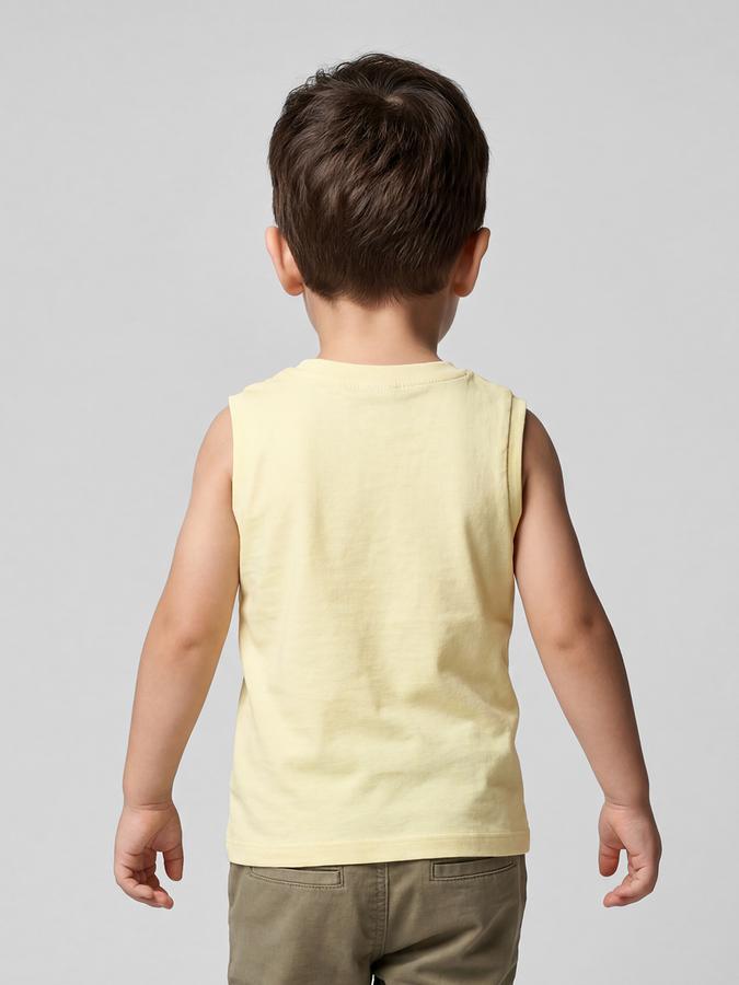 R&B Yellow Graphic Print Boys Round Neck Regular Fit Sleeveless T-Shirt 
