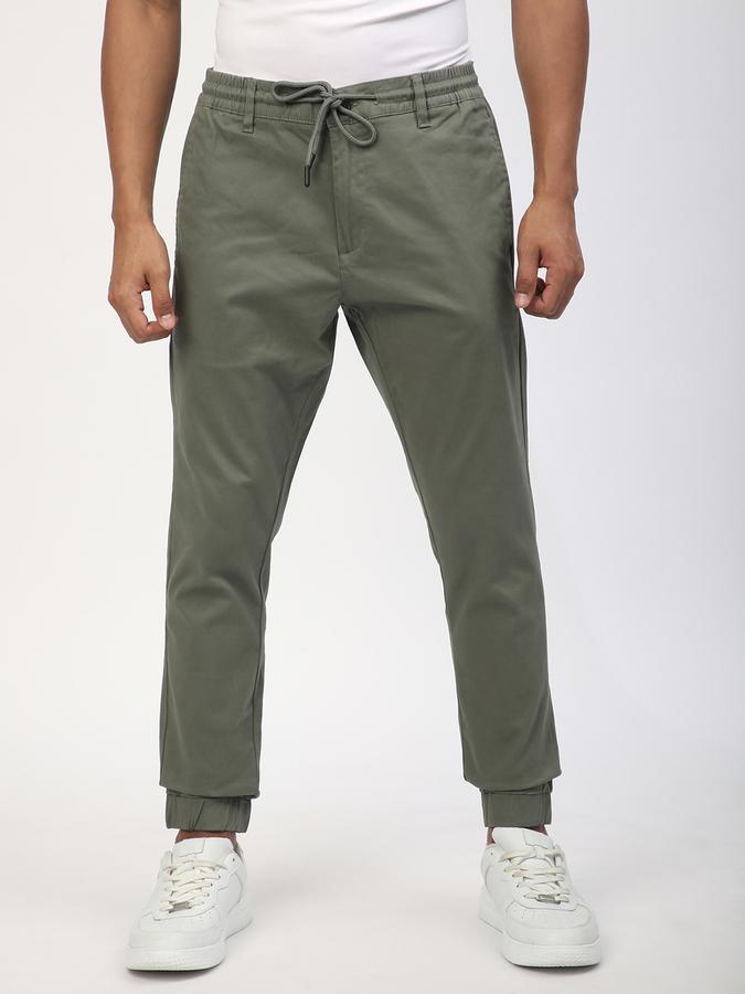 Men Cotton Regular Fit Drawstring Waist Jogger Trousers