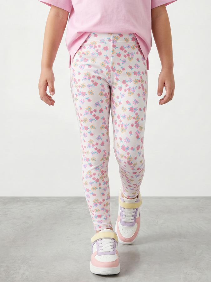 R&B Girl White Printed Cotton Blend Leggings