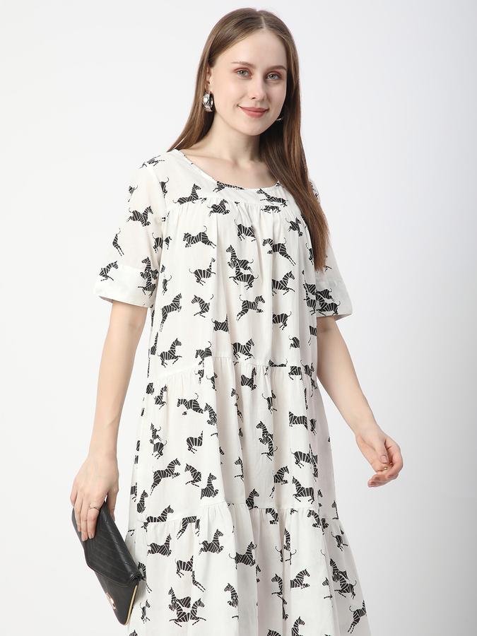 Women Cotton Printed Tiered Ethnic Dress