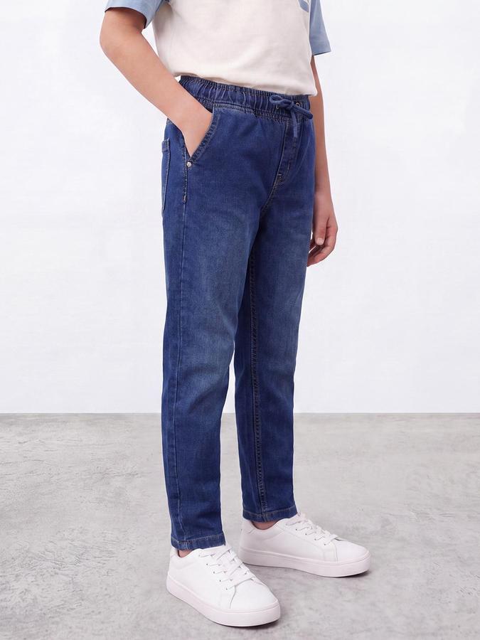 R&B Boys Blue Solid Regular Fit Jeans with Elasticated Waist
