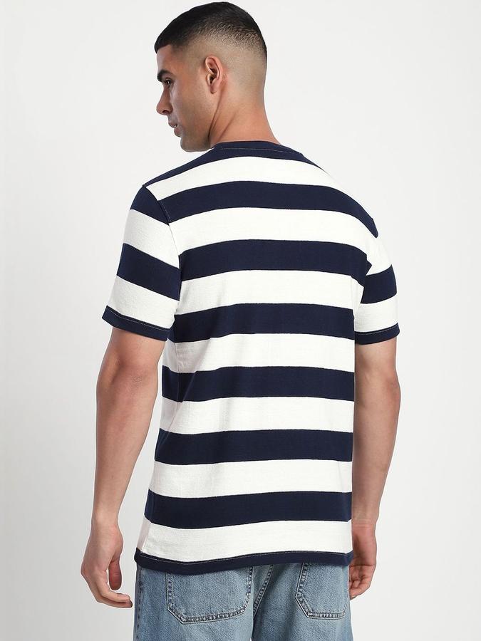 Men Cotton Regular Fit Crew Neck Striped T-shirt