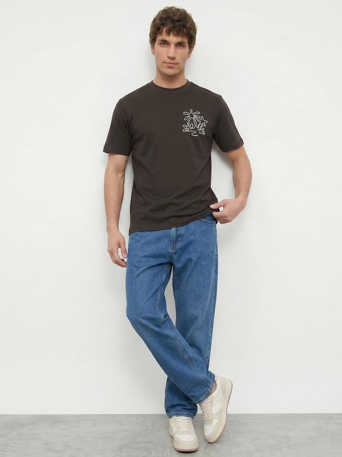 R&B Brown Men Printed Short Sleeves Tshirt