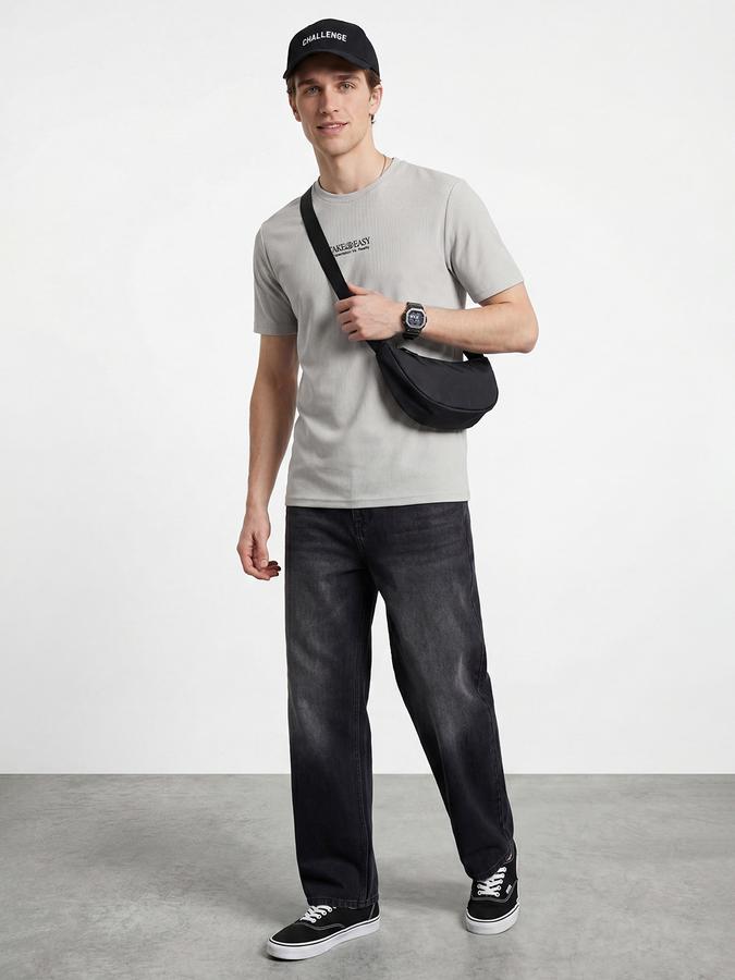 R&B Men's Grey Short Sleeves Round Neck Graphic Print T-Shirt