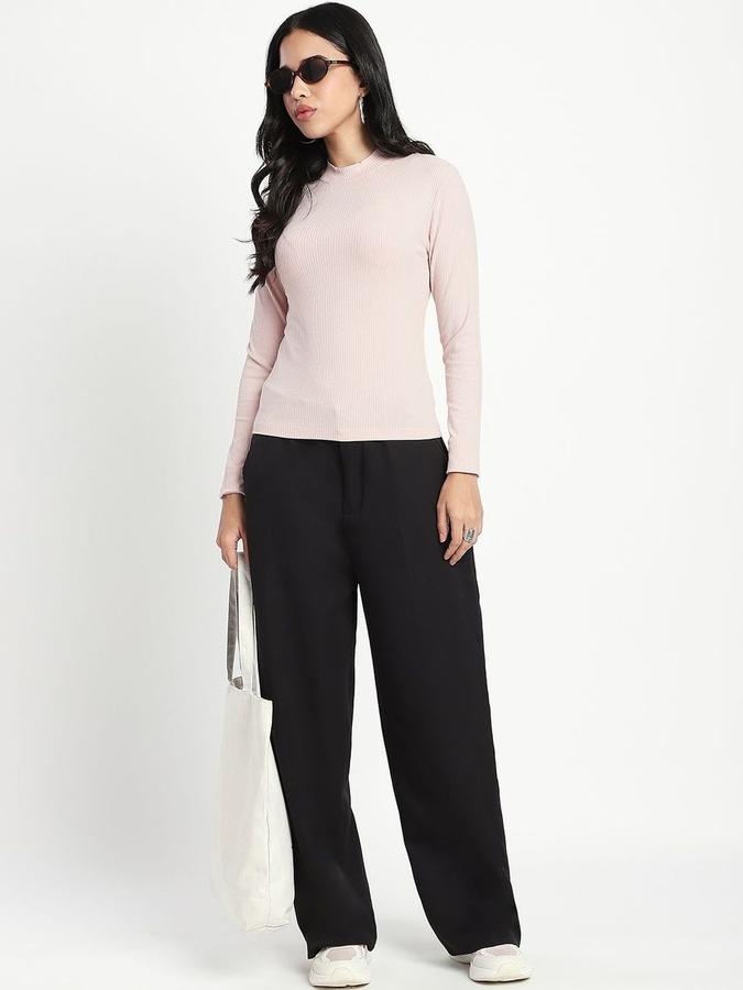 Women Viscose Fitted High Neck Solid T-shirt