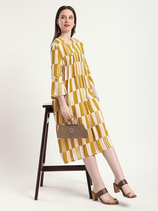 Women Viscose Geometric Printed Tiered Ethnic Dress