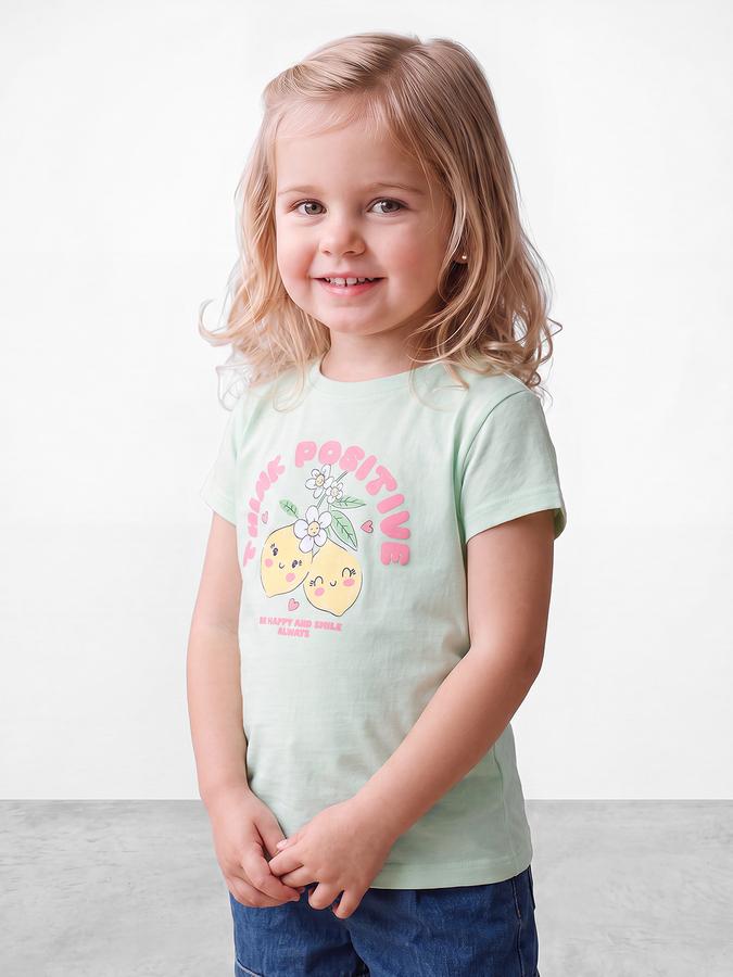 R&B Girls Green Graphic Print Short Sleeves Tshirt