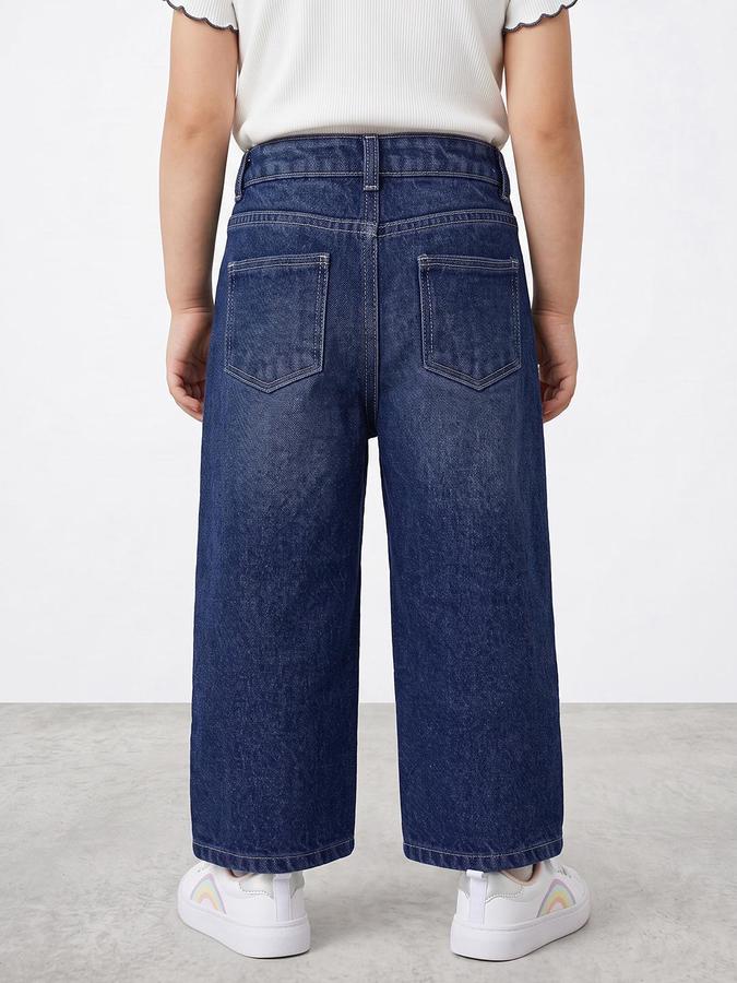R&B Girls Blue Straight Fit Butterfly Pattern Denim Jeans