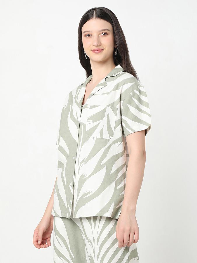 Women Viscose Regular Fit Shirt Collar Printed Top